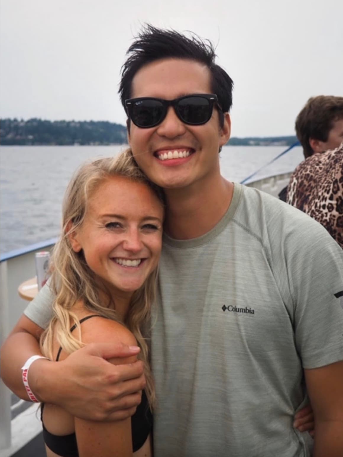 Katie and Fitz at a barge party